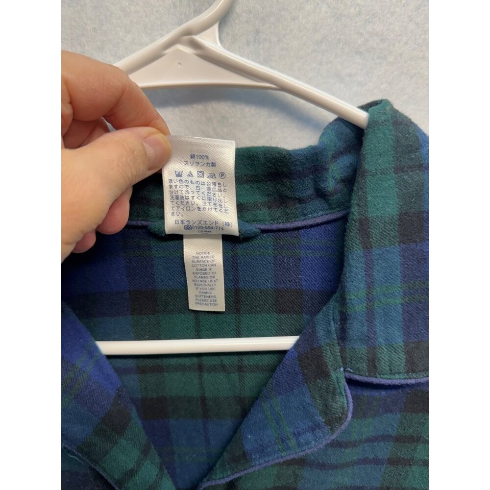 Lands End Womens Green/Blue Plaid Flannel Nightshirt Button-Up Long Sleeve Small - Picture 3 of 7
